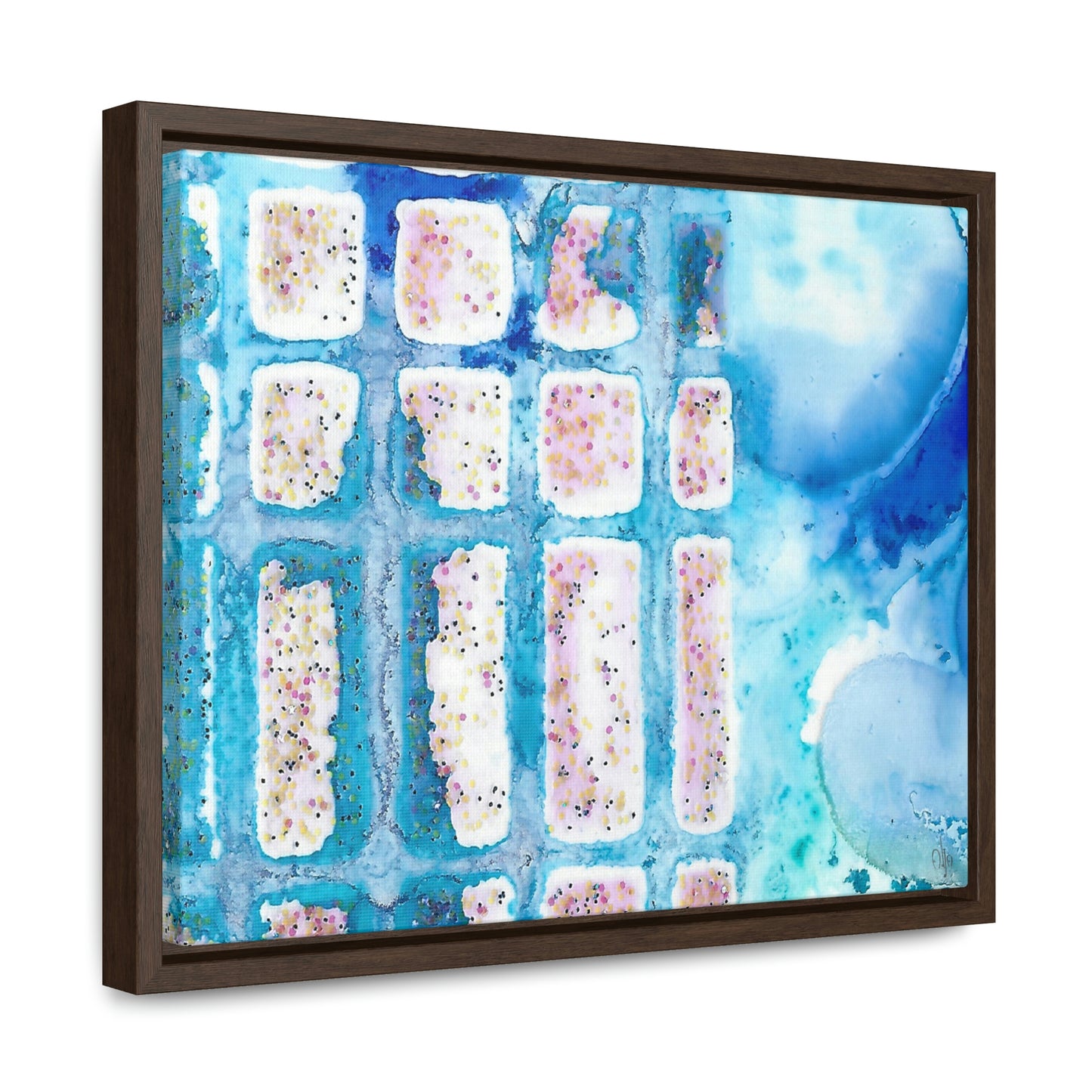 Blue Ice 6 Framed Canvas Print - Alja Design