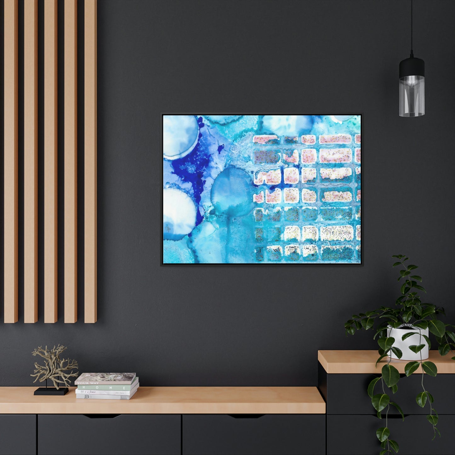 Blue Ice 11 Framed Canvas Print - Alja Design