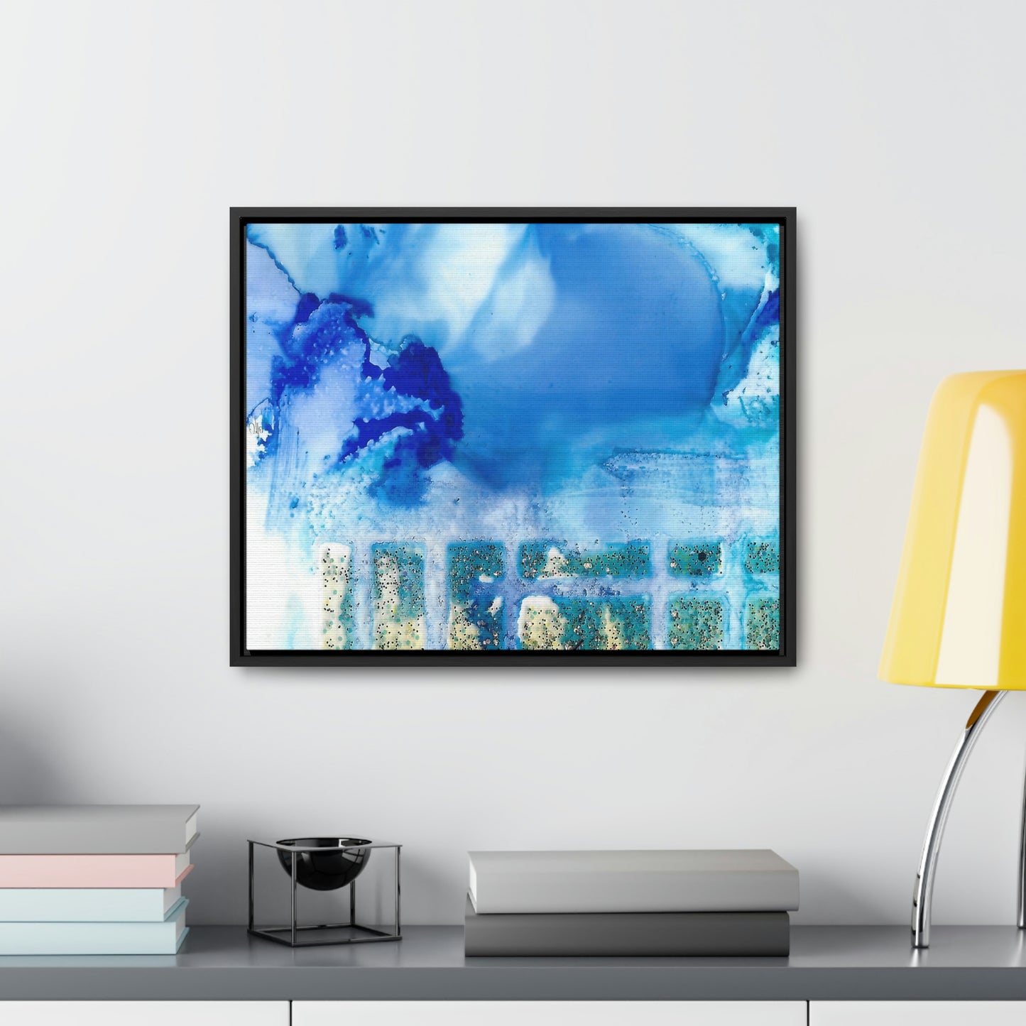 Blue Ice 7 Framed Canvas Print - Alja Design