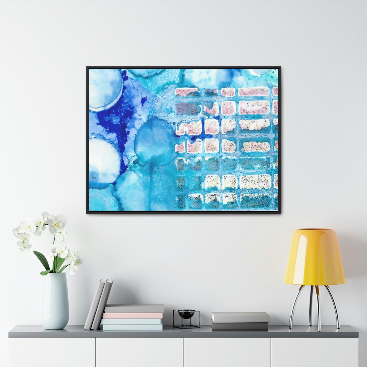 Blue Ice 11 Framed Canvas Print - Alja Design