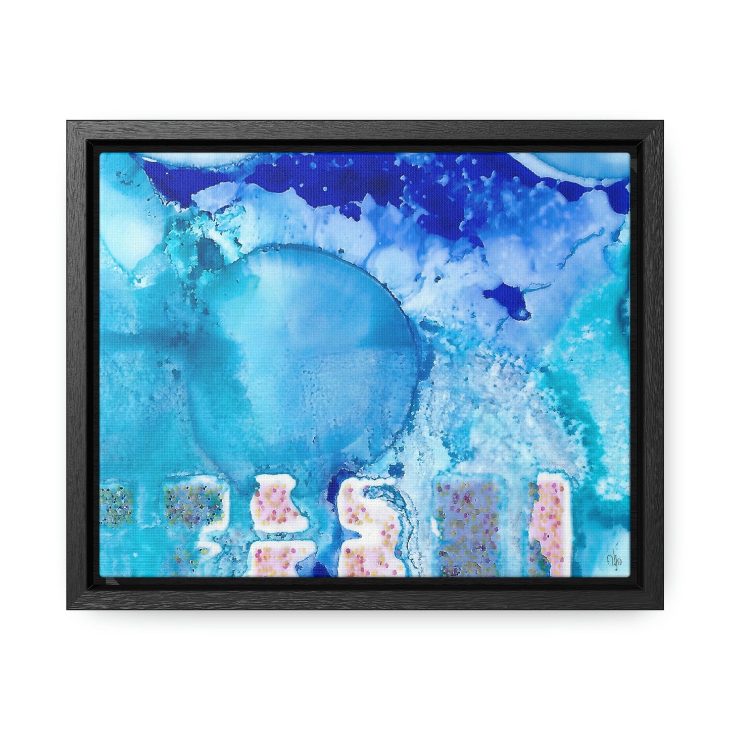 Blue Ice 9 Framed Canvas Print - Alja Design