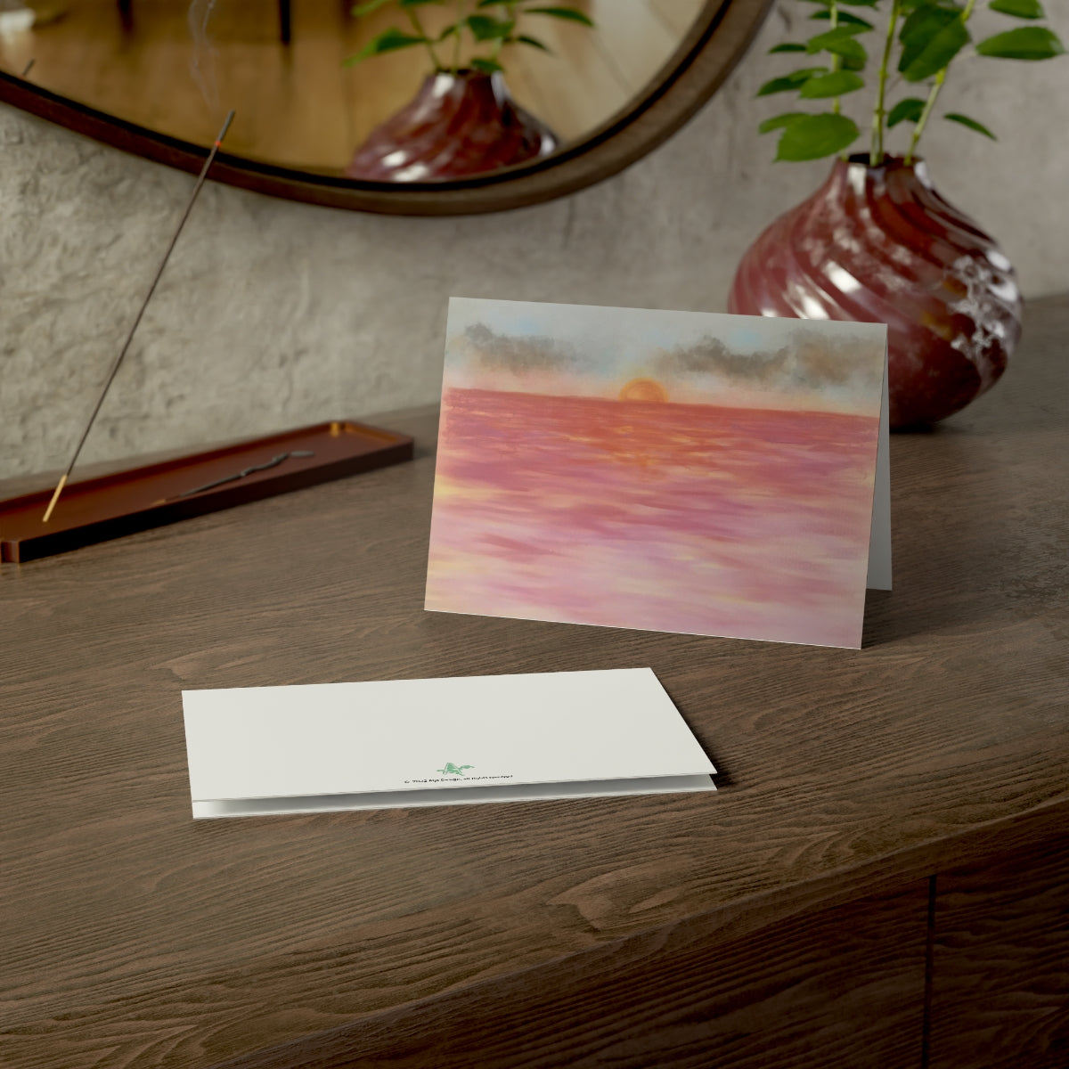 Red Sunset Folded Greeting Card