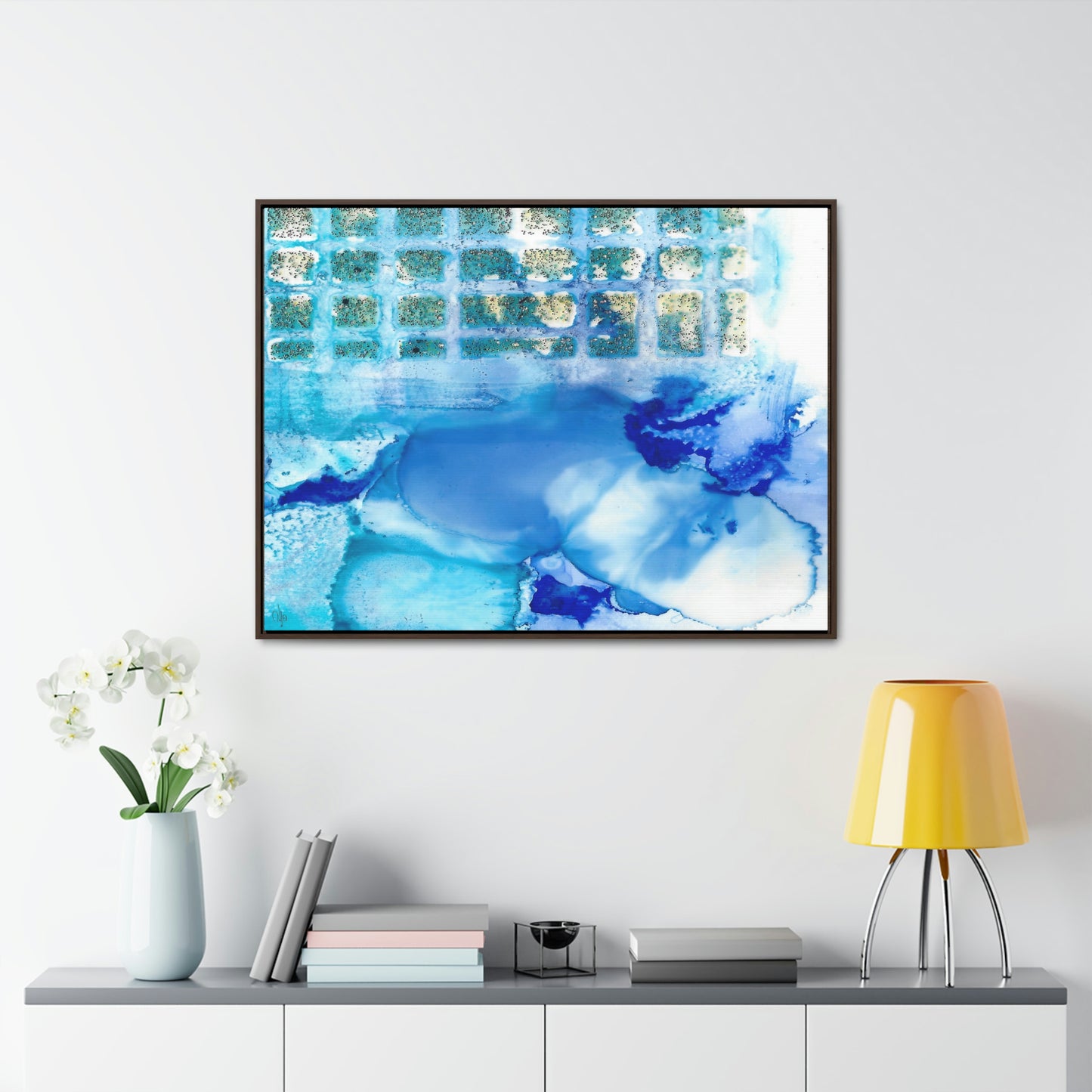 Blue Ice 12 Framed Canvas Print - Alja Design