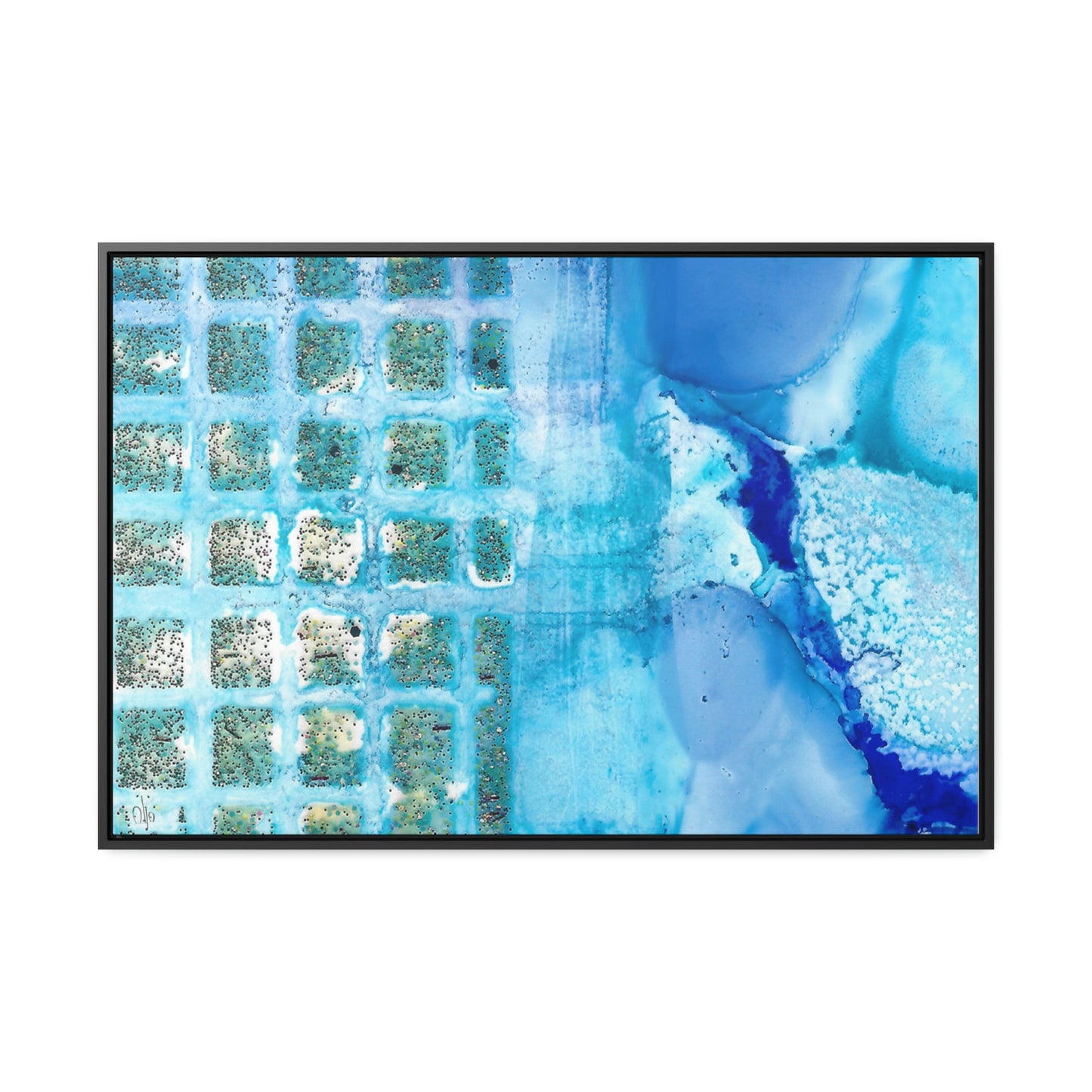 Blue Ice 14 Framed Canvas Print - Alja Design