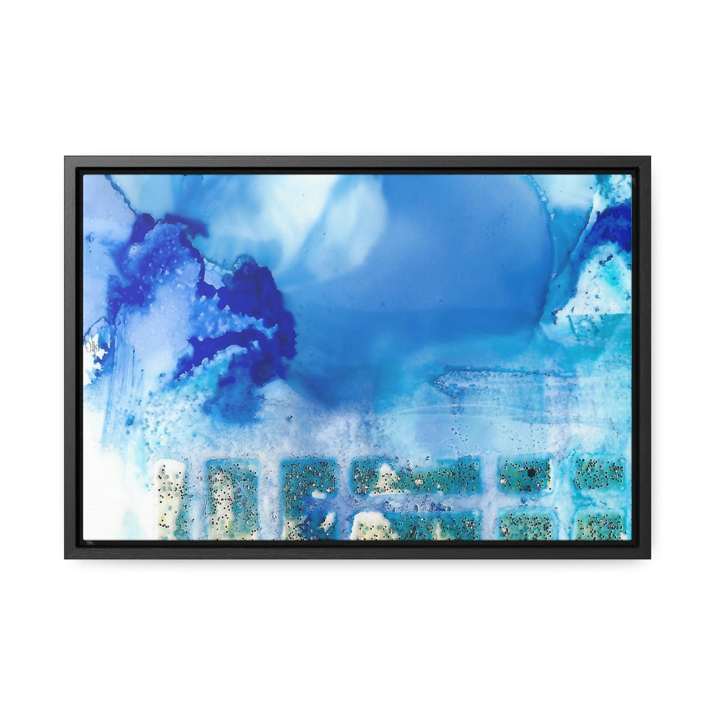 Blue Ice 7 Framed Canvas Print - Alja Design