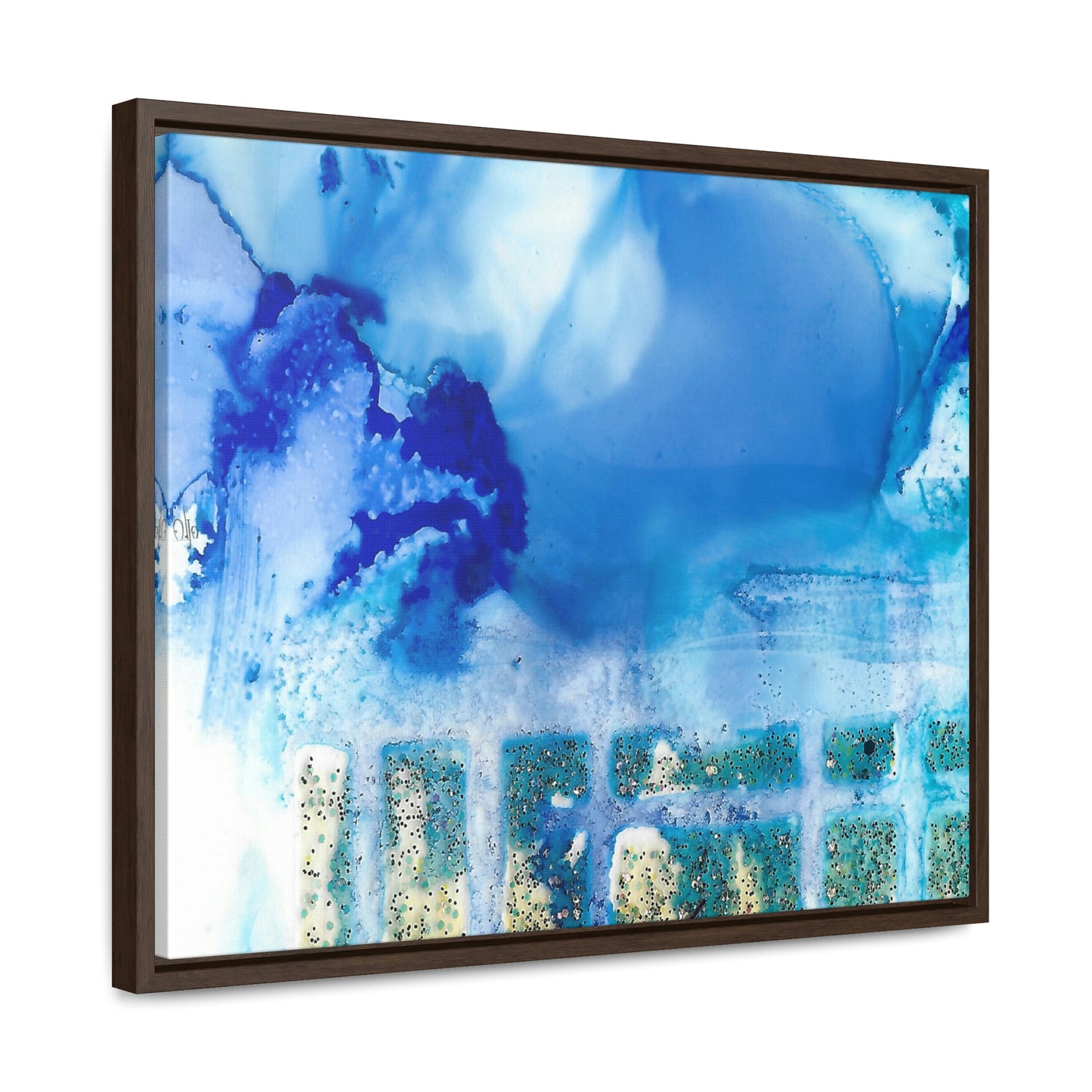 Blue Ice 7 Framed Canvas Print - Alja Design