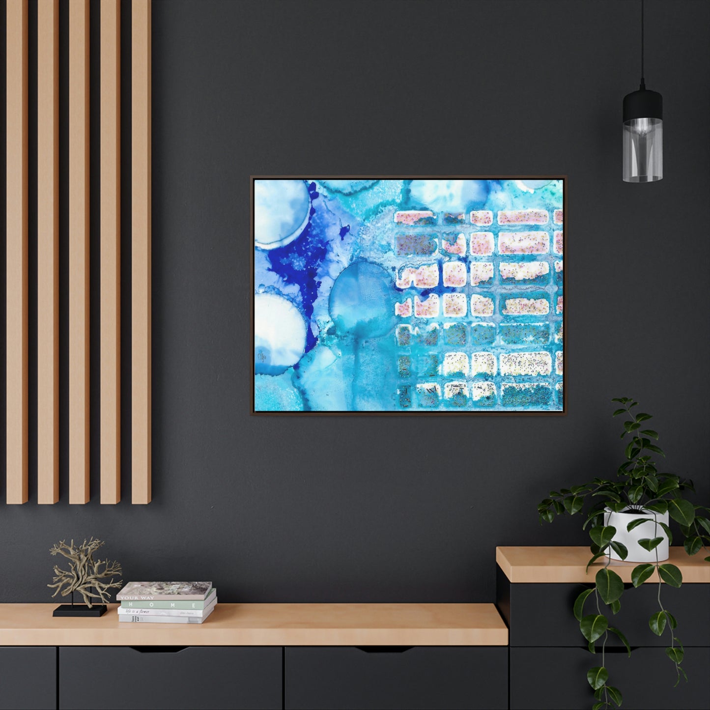 Blue Ice 11 Framed Canvas Print - Alja Design