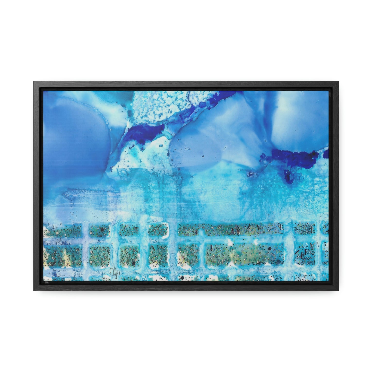 Blue Ice 1 Framed Canvas Print - Alja Design