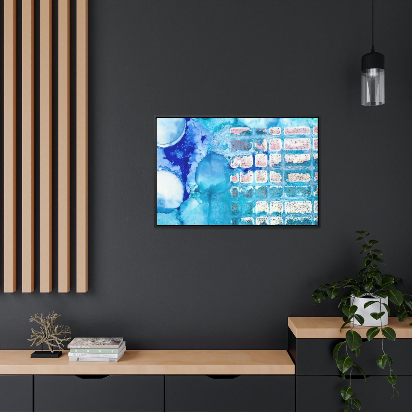 Blue Ice 11 Framed Canvas Print - Alja Design