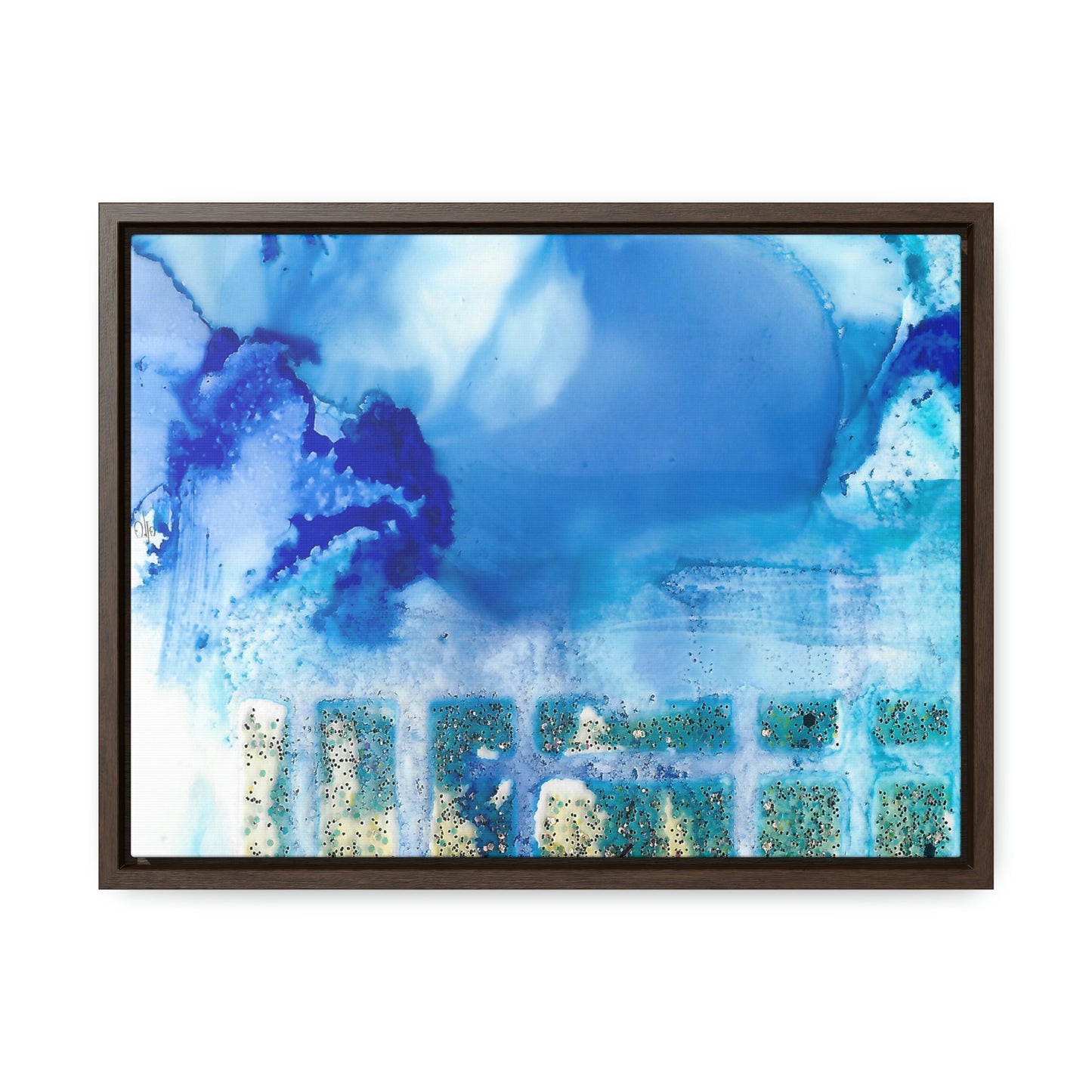 Blue Ice 7 Framed Canvas Print - Alja Design