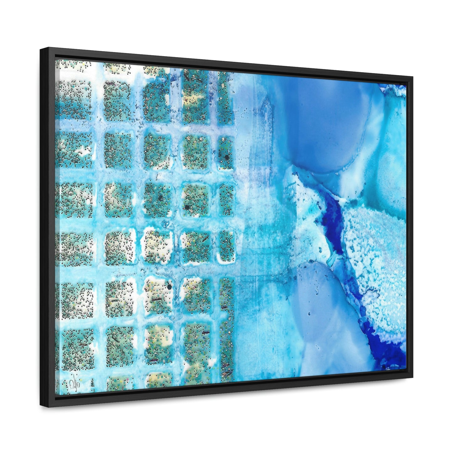 Blue Ice 14 Framed Canvas Print - Alja Design