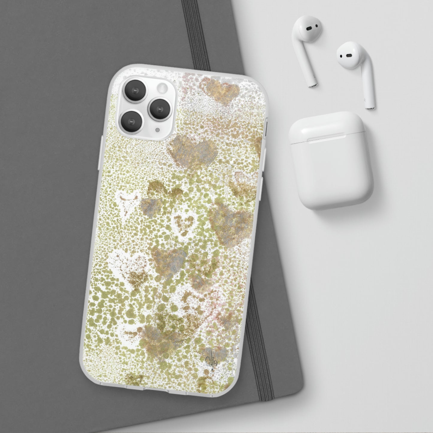 iPhone and Samsung Galaxy Flexi Phone Case Green Hearts - Alja Design