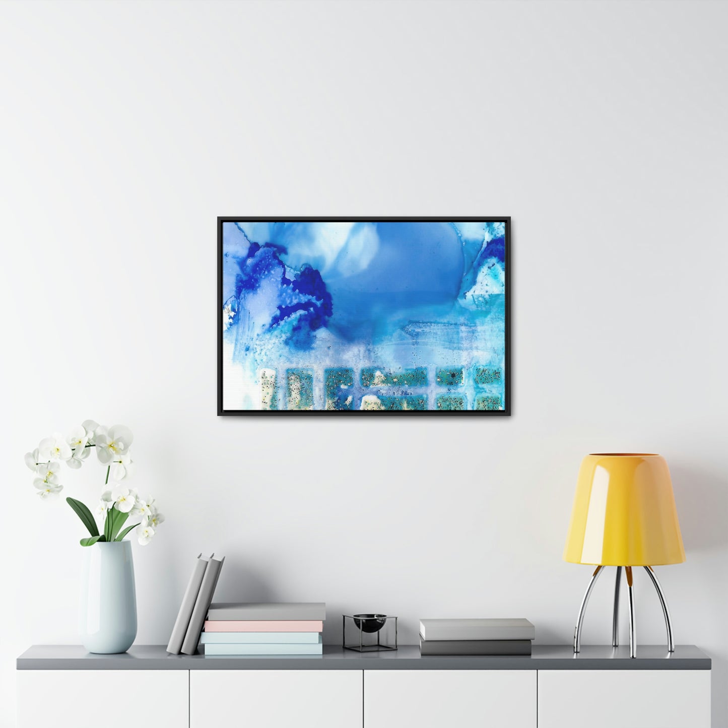 Blue Ice 7 Framed Canvas Print - Alja Design