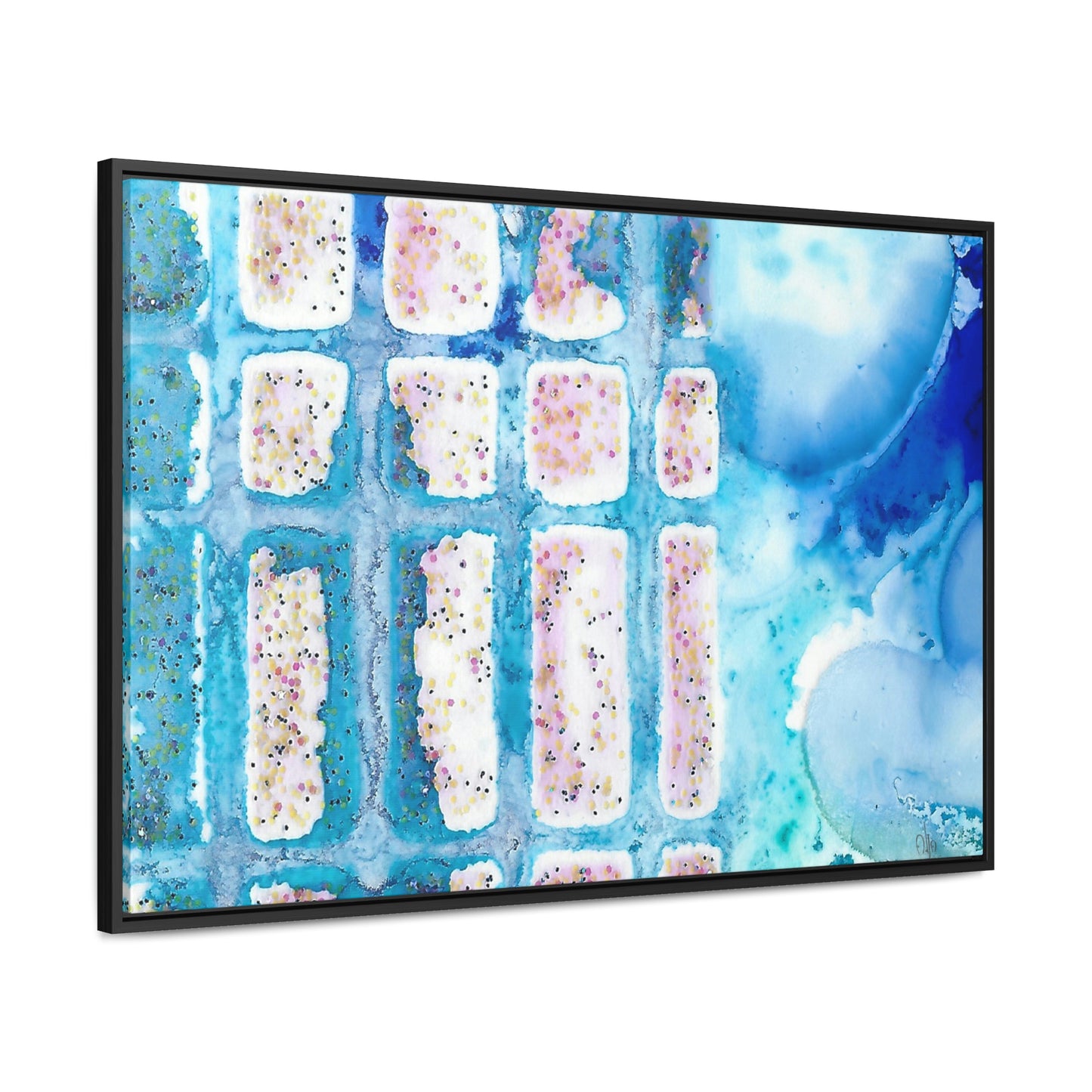 Blue Ice 6 Framed Canvas Print - Alja Design