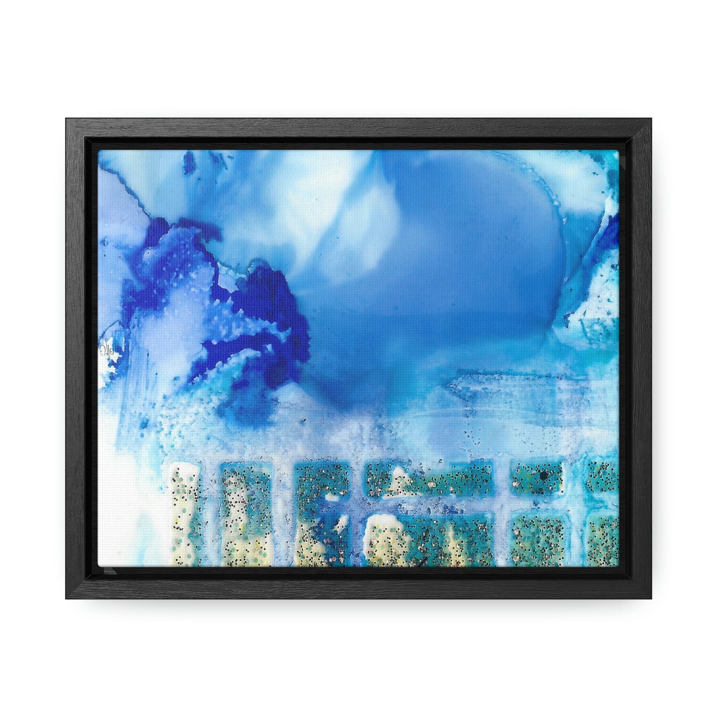 Blue Ice 7 Framed Canvas Print - Alja Design