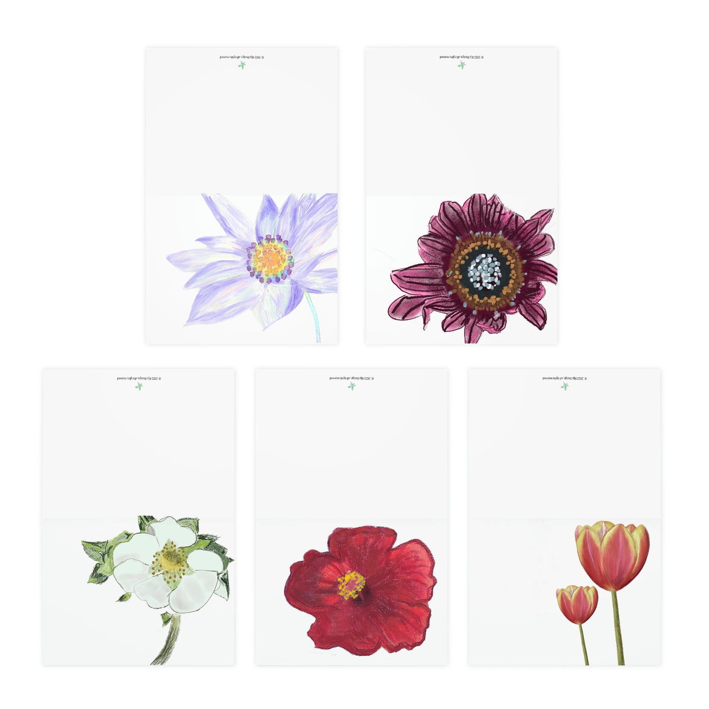 Flowers Collection Greeting Cards (5-Pack) - Alja Design