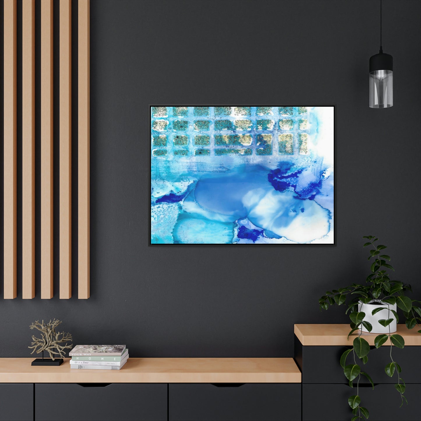 Blue Ice 12 Framed Canvas Print - Alja Design