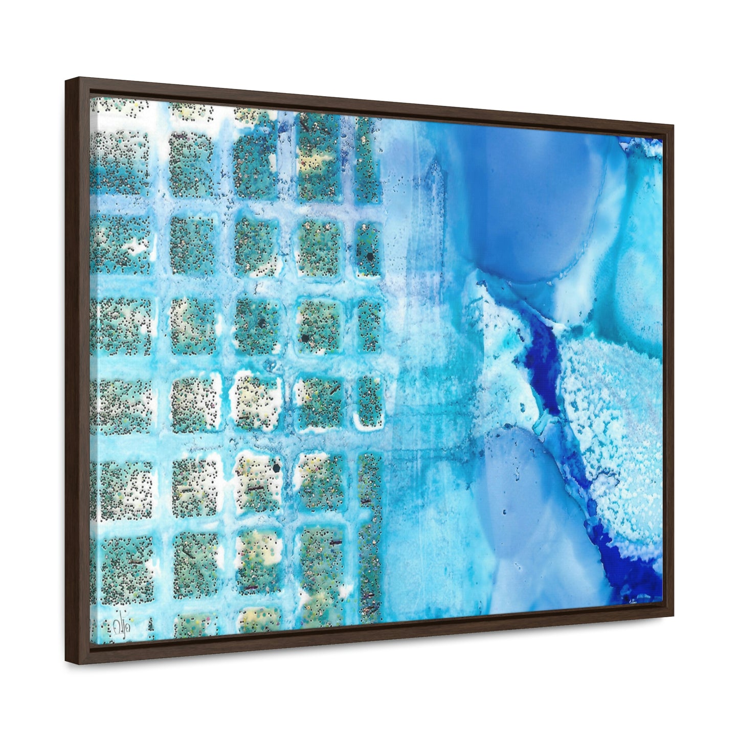 Blue Ice 14 Framed Canvas Print - Alja Design