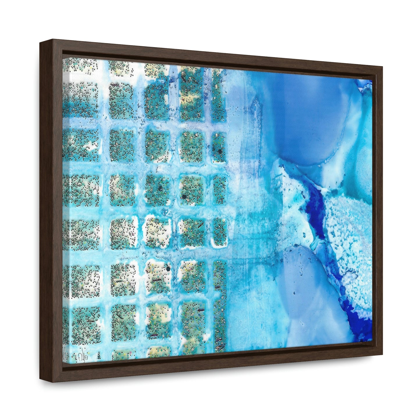 Blue Ice 14 Framed Canvas Print - Alja Design