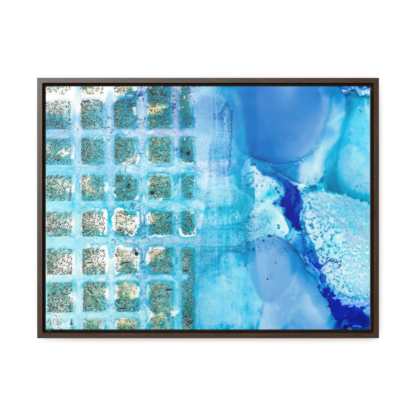 Blue Ice 14 Framed Canvas Print - Alja Design