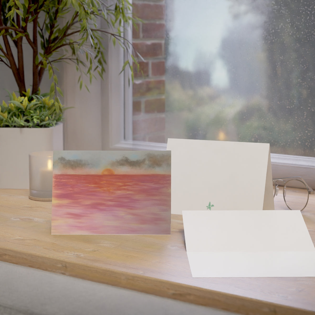 Red Sunset Folded Greeting Card