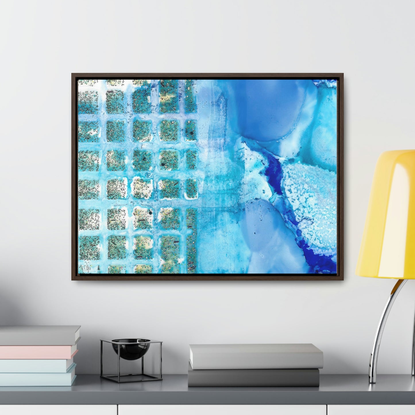 Blue Ice 14 Framed Canvas Print - Alja Design