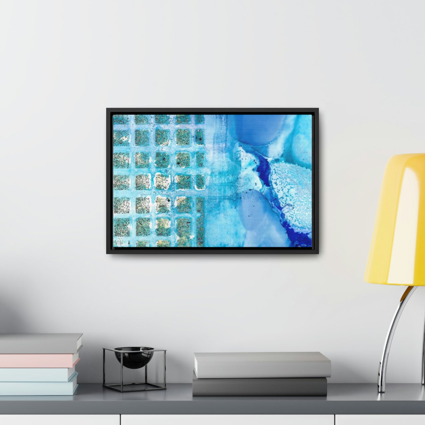 Blue Ice 14 Framed Canvas Print - Alja Design