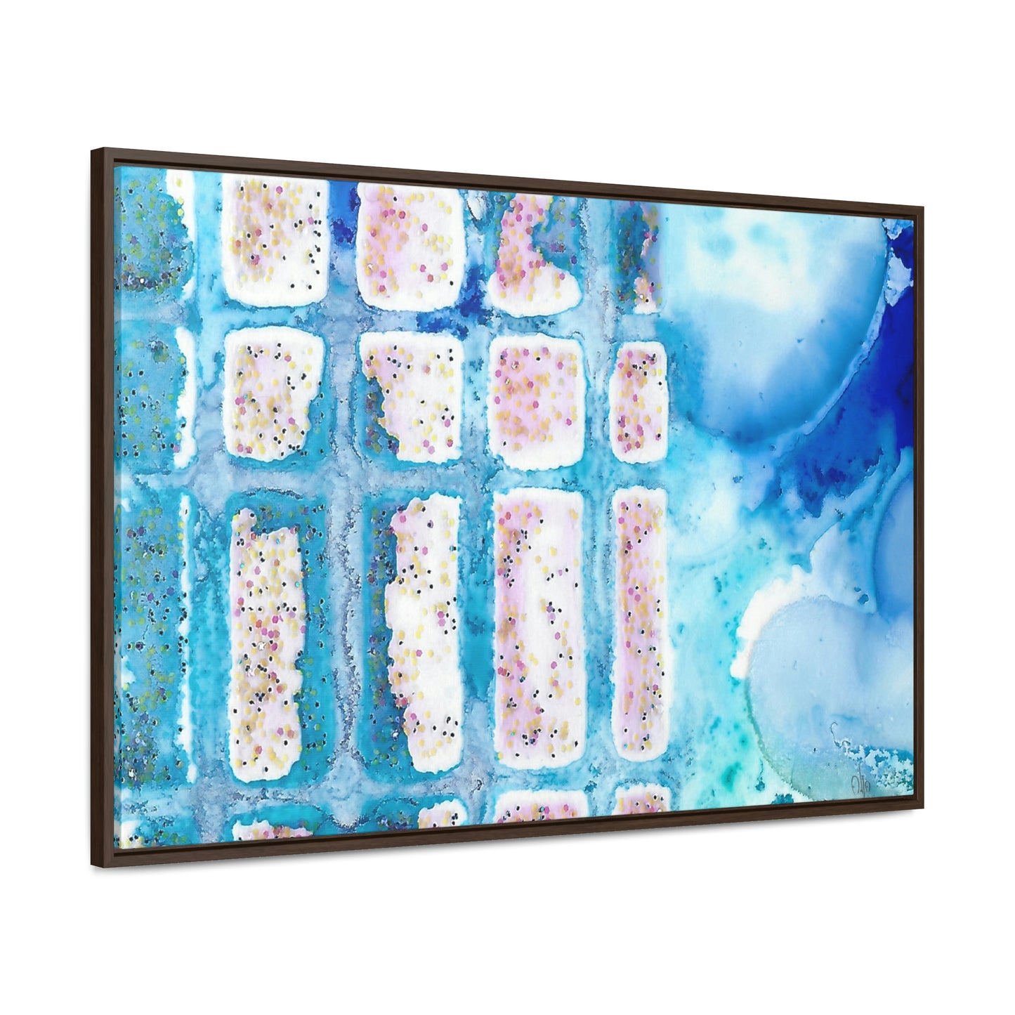 Blue Ice 6 Framed Canvas Print - Alja Design