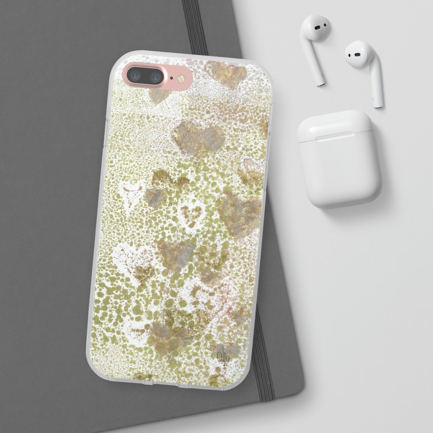 iPhone and Samsung Galaxy Flexi Phone Case Green Hearts - Alja Design
