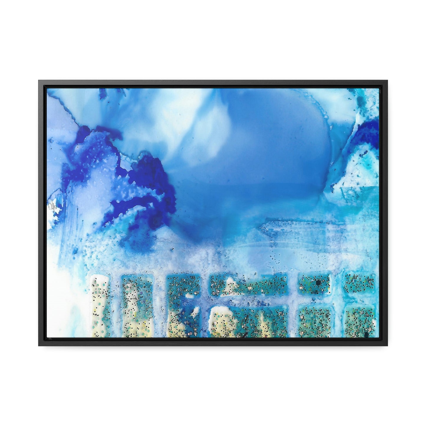 Blue Ice 7 Framed Canvas Print - Alja Design