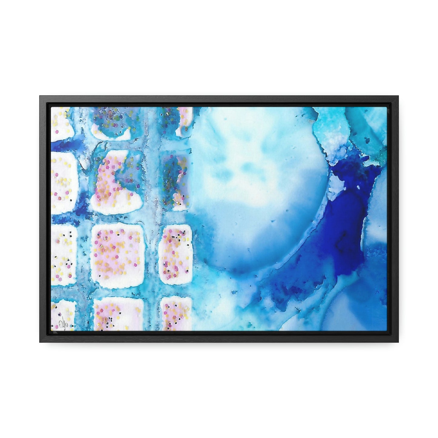 Blue Ice 10 Framed Canvas Print - Alja Design