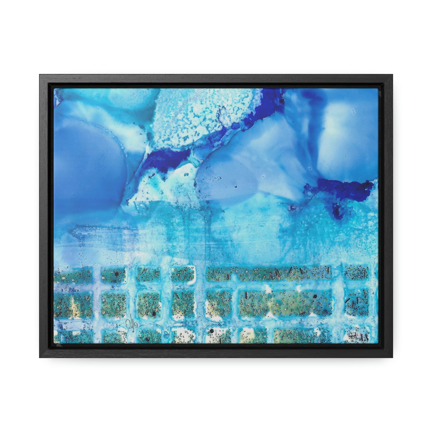 Blue Ice 1 Framed Canvas Print - Alja Design