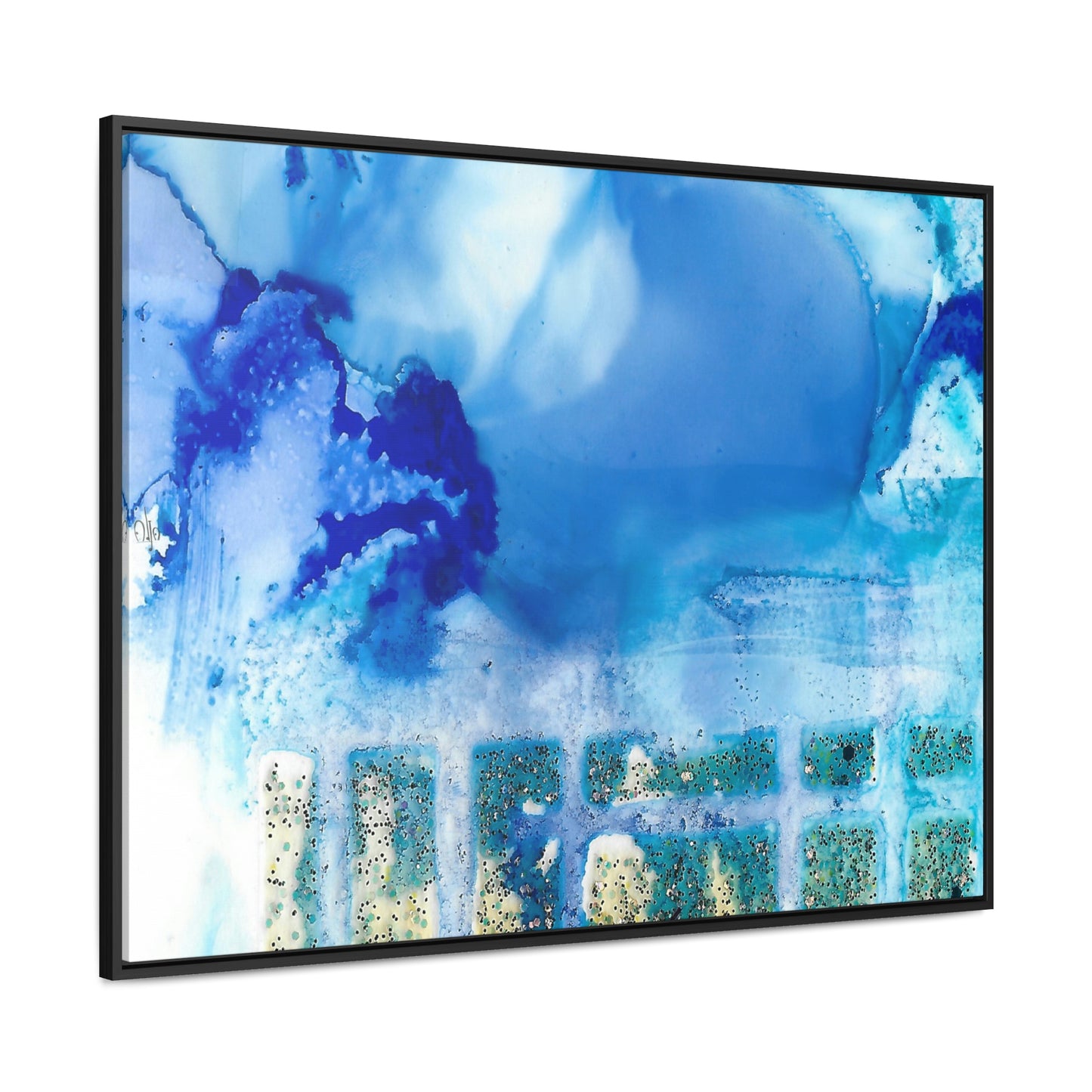 Blue Ice 7 Framed Canvas Print - Alja Design