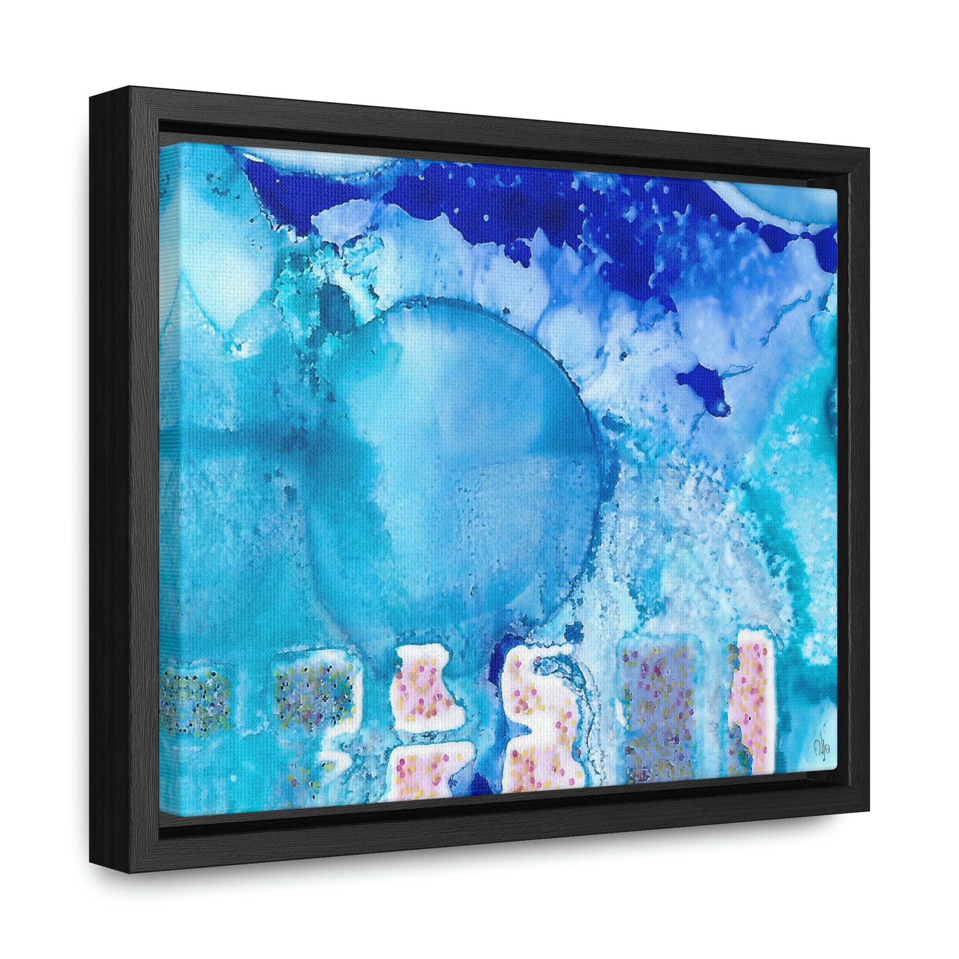 Blue Ice 9 Framed Canvas Print - Alja Design