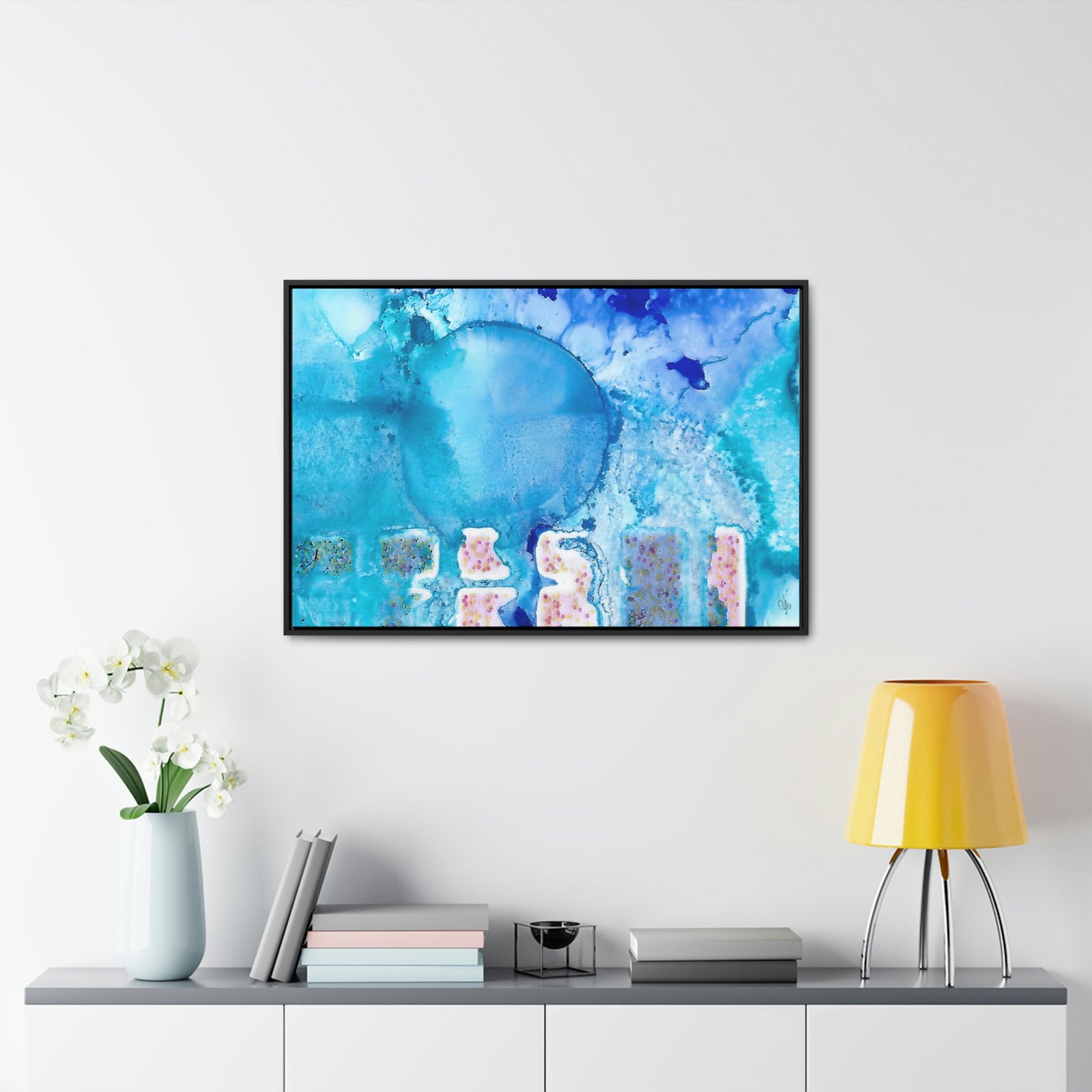 Blue Ice 9 Framed Canvas Print - Alja Design