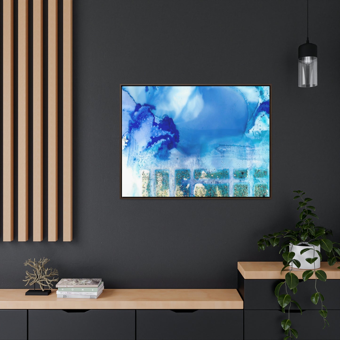 Blue Ice 7 Framed Canvas Print - Alja Design