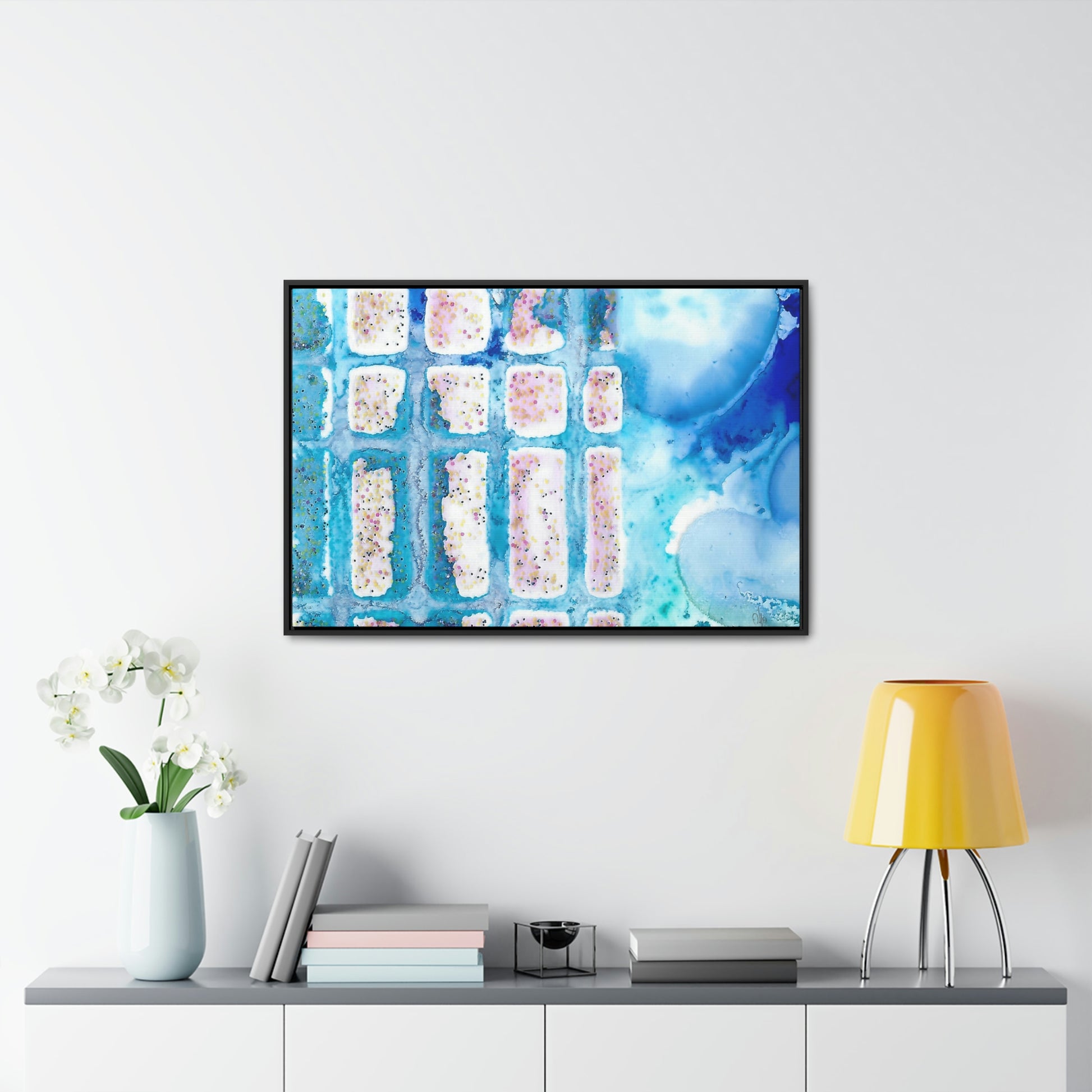 Blue Ice 6 Framed Canvas Print - Alja Design