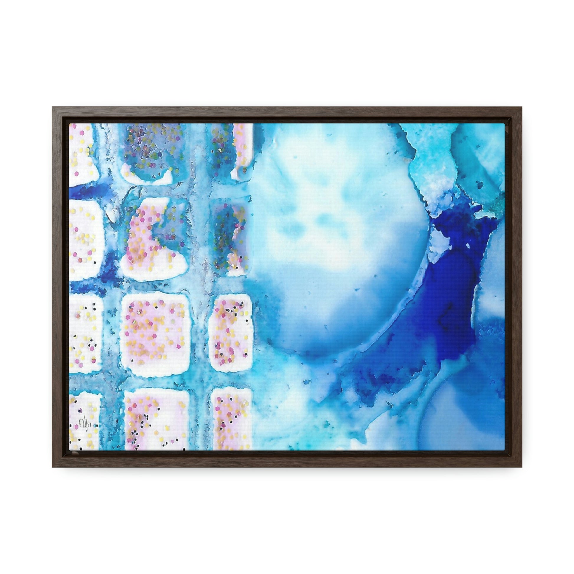 Blue Ice 10 Framed Canvas Print - Alja Design
