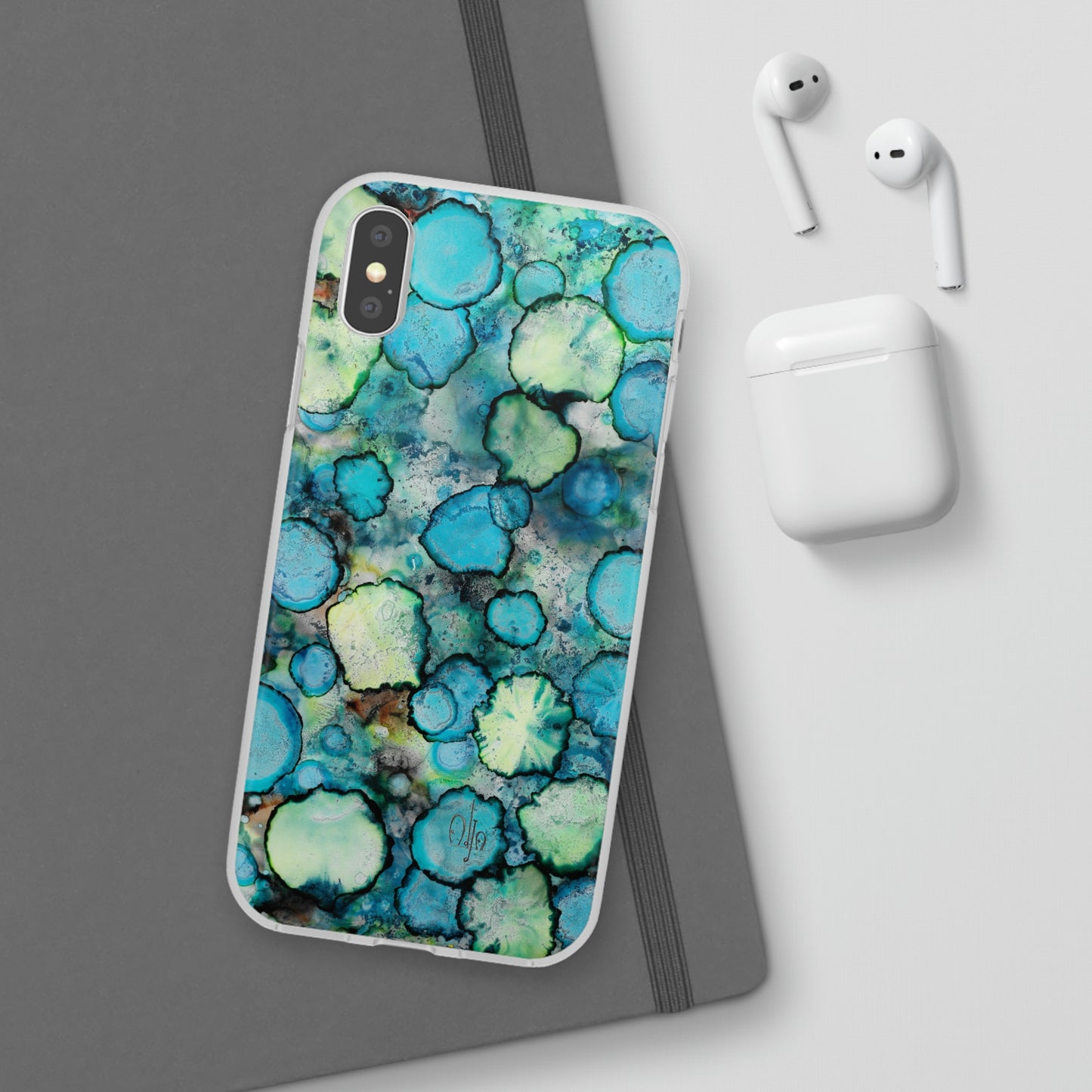 iPhone and Samsung Galaxy Flexi Phone Case Blue Bubbles - Alja Design