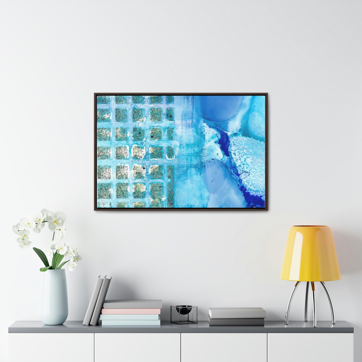 Blue Ice 14 Framed Canvas Print - Alja Design