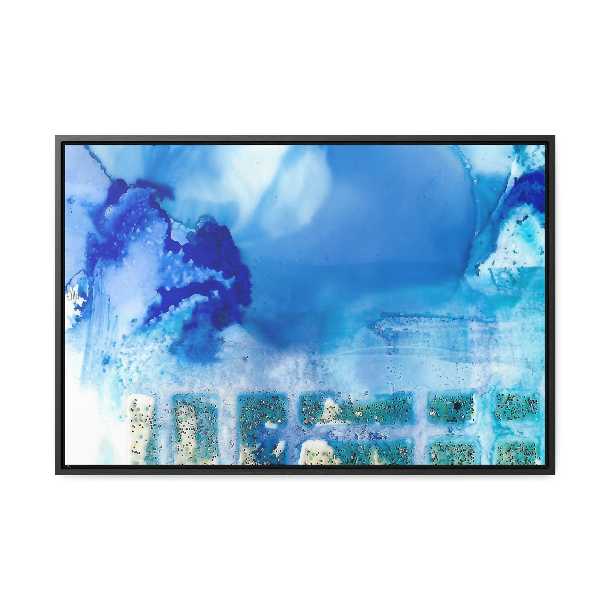 Blue Ice 7 Framed Canvas Print - Alja Design