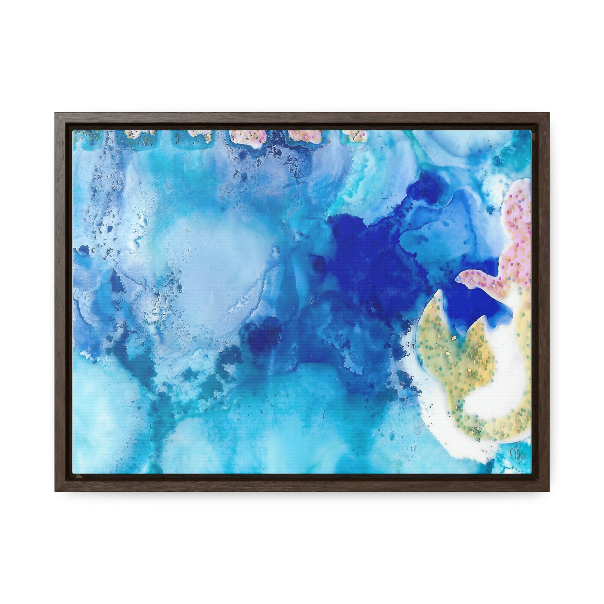 Blue Ice 3 Framed Canvas Print - Alja Design