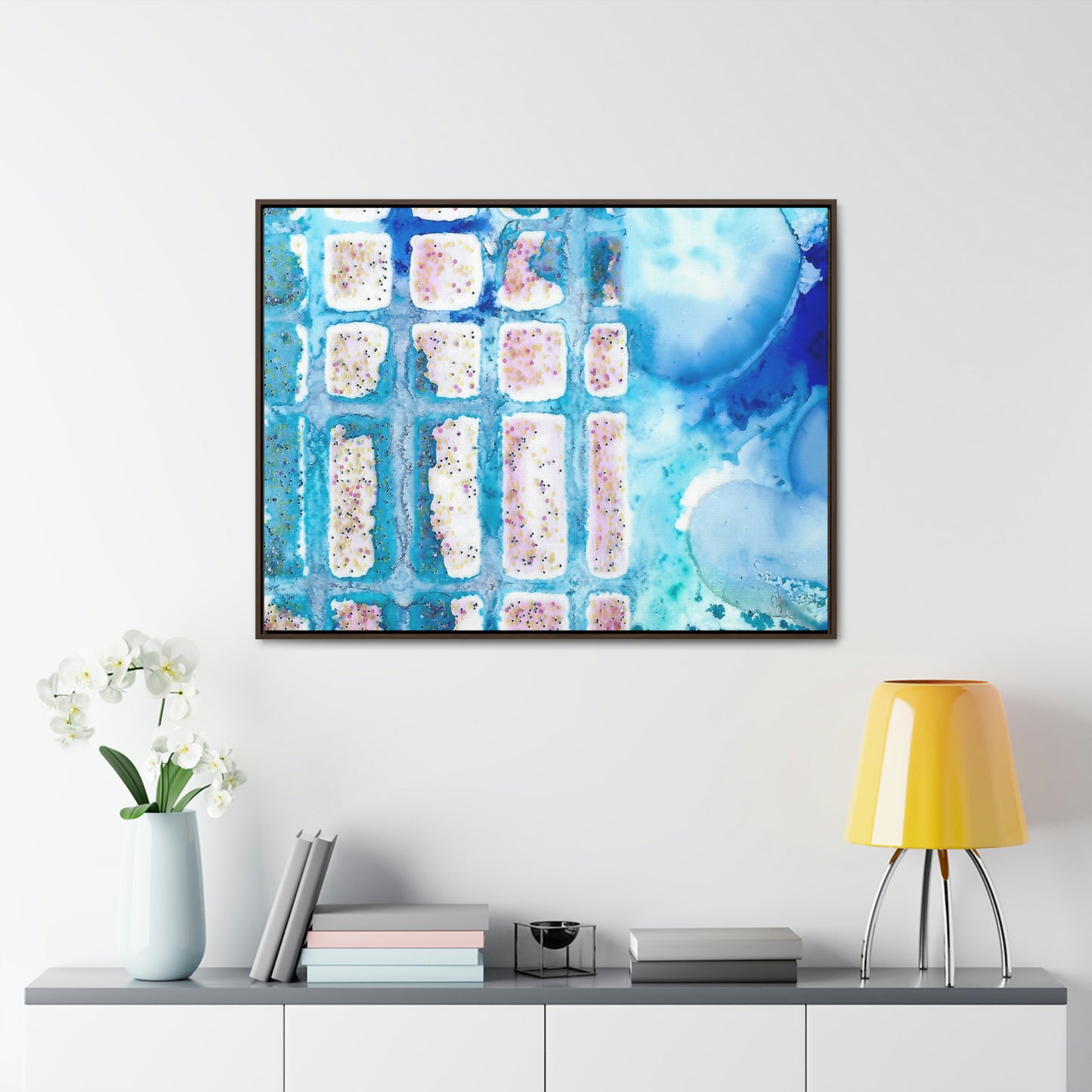 Blue Ice 6 Framed Canvas Print - Alja Design