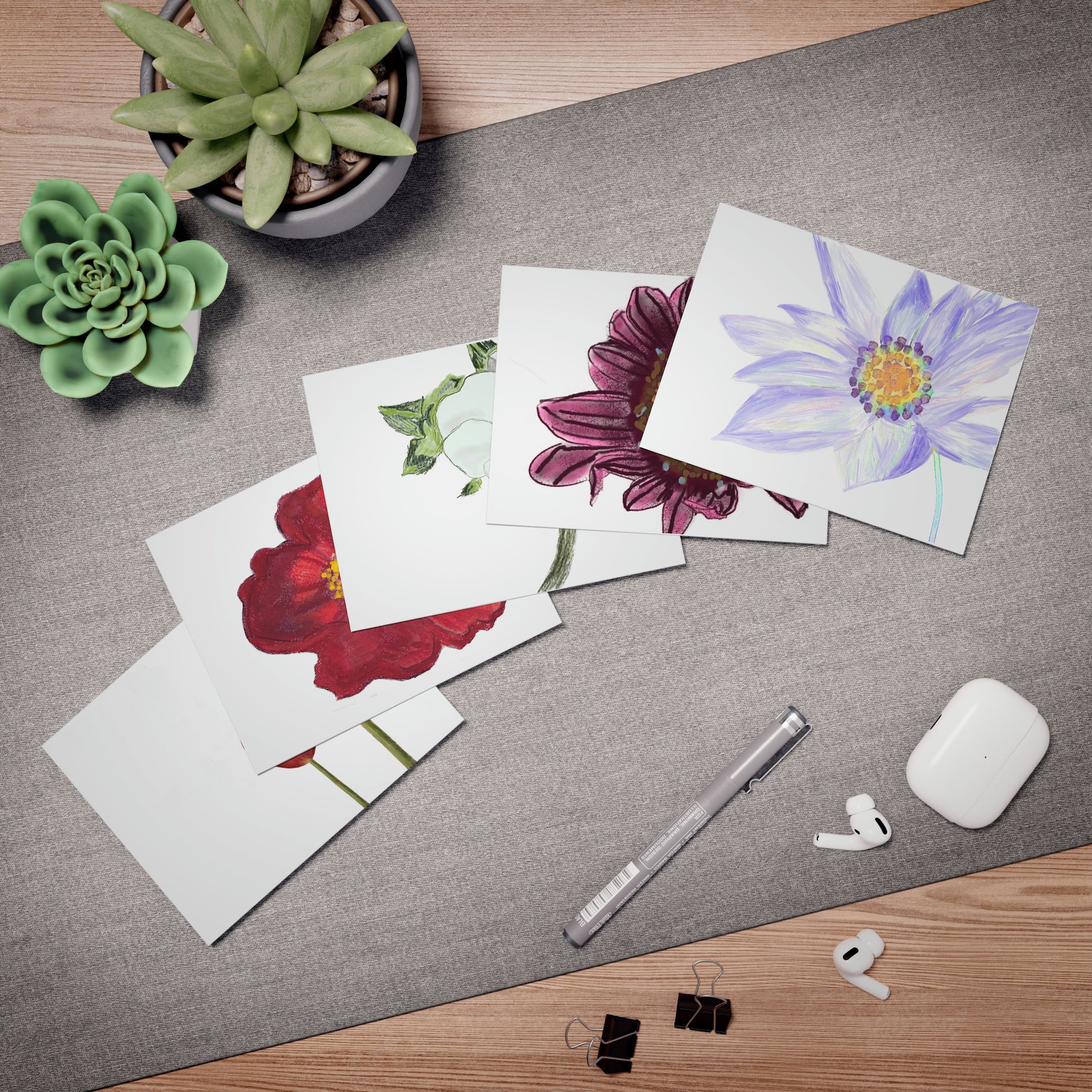 Flowers Collection Greeting Cards (5-Pack) - Alja Design
