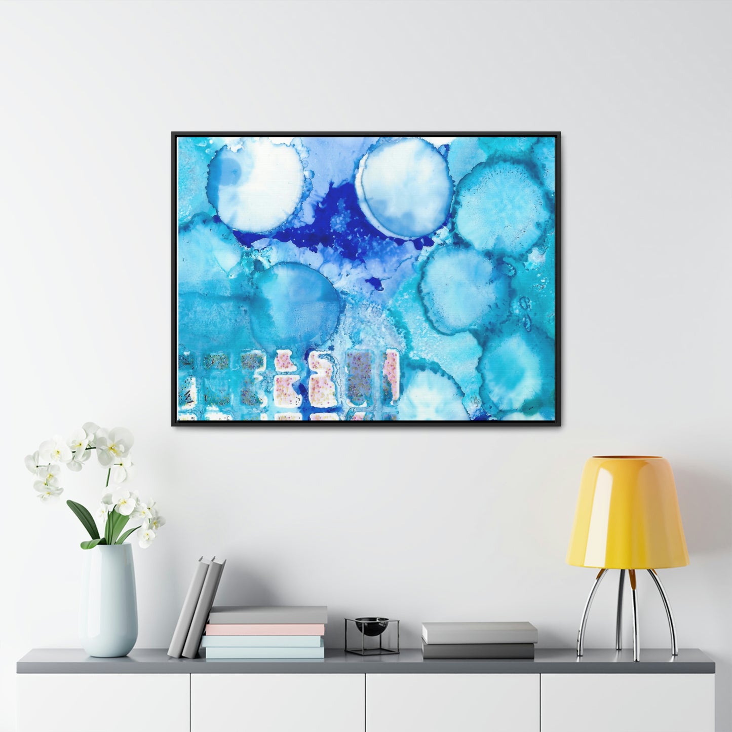 Blue Ice 5 Framed Canvas Print - Alja Design