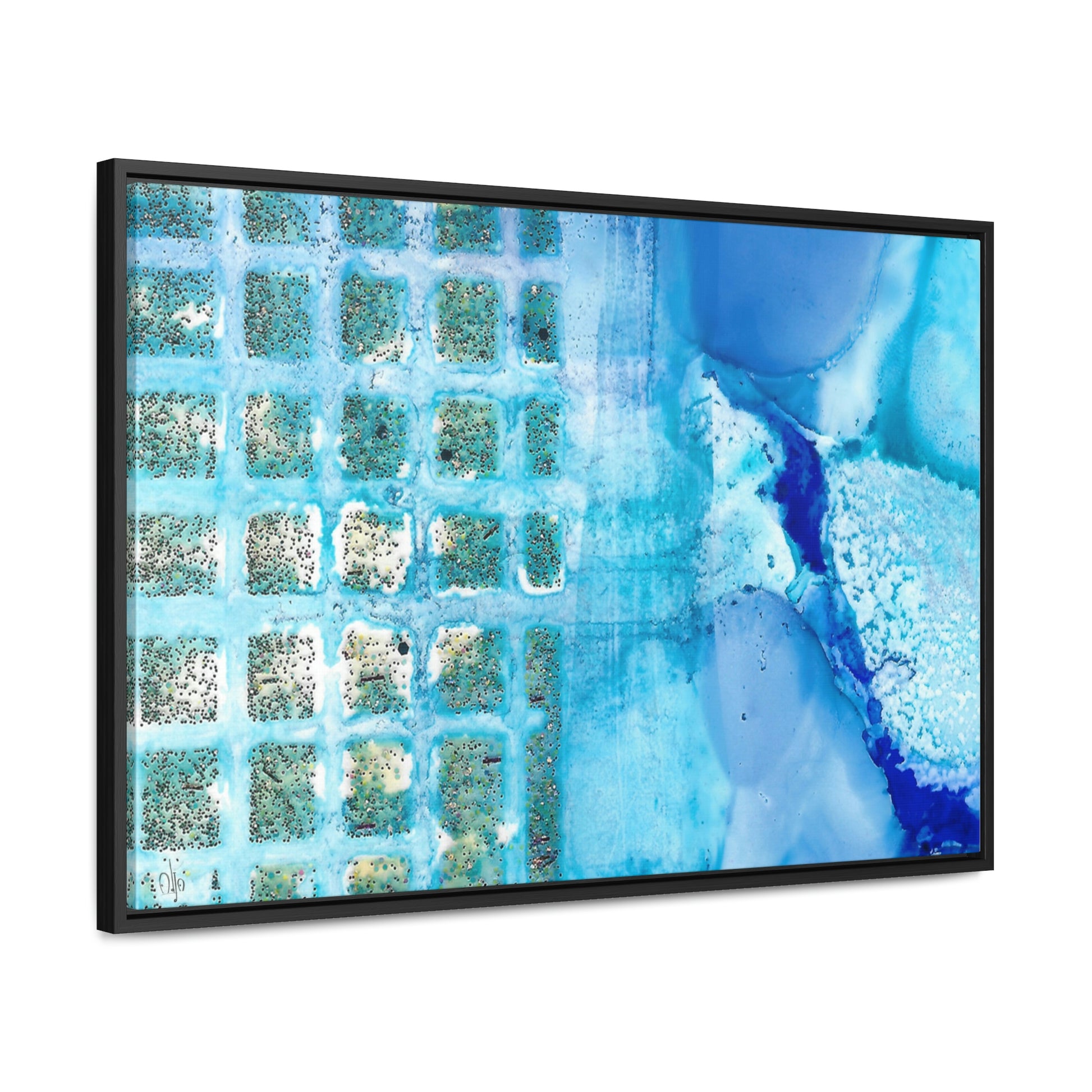 Blue Ice 14 Framed Canvas Print - Alja Design