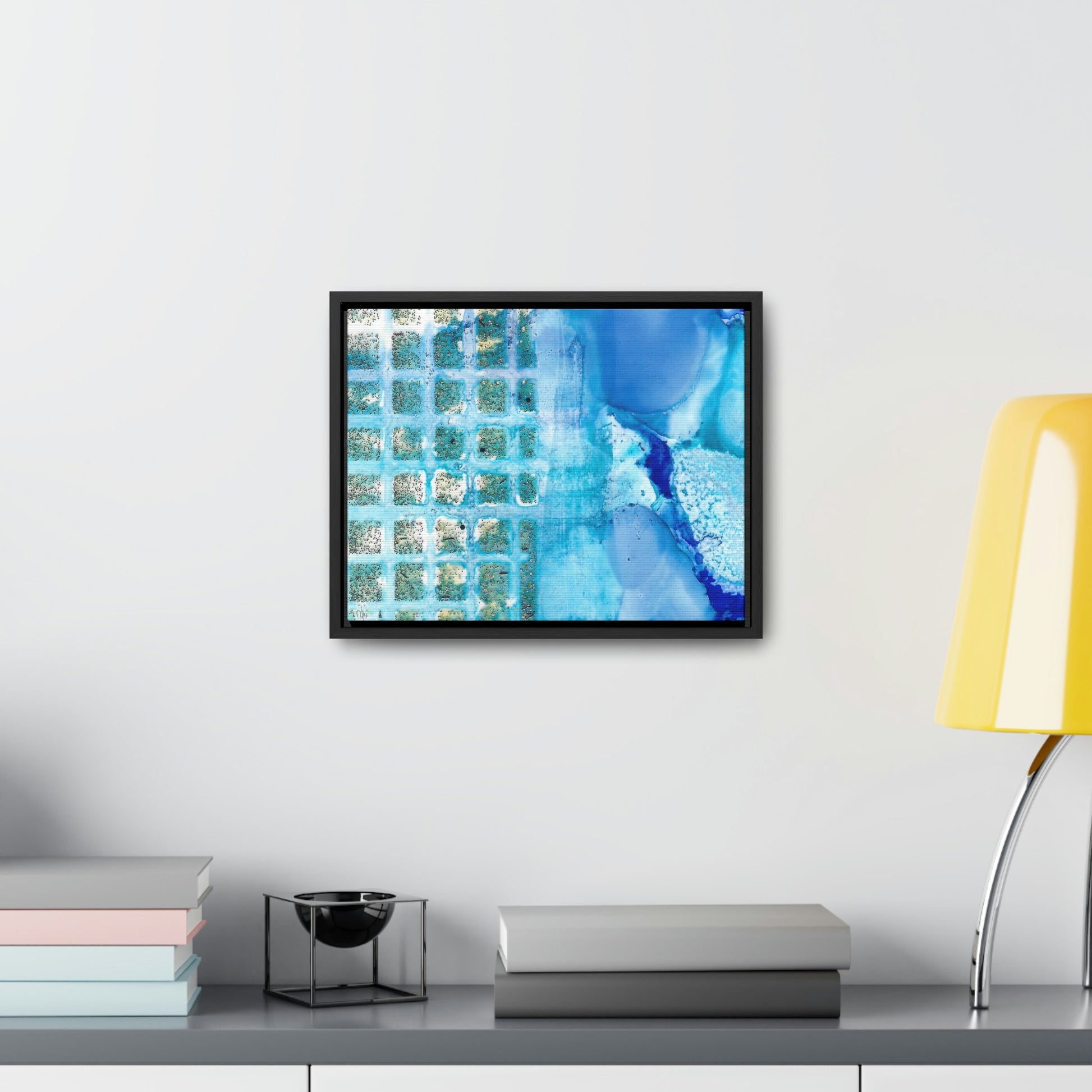 Blue Ice 14 Framed Canvas Print - Alja Design