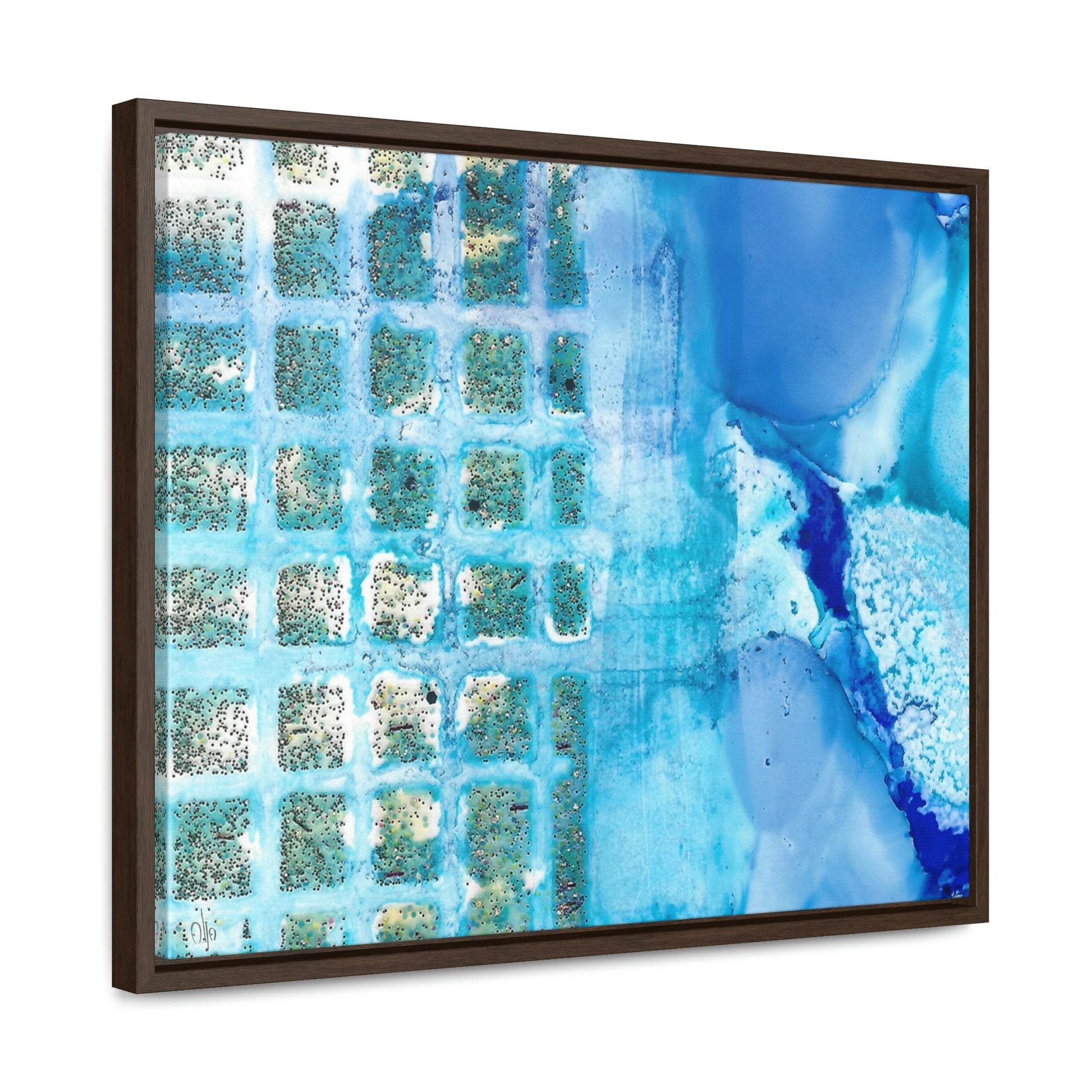 Blue Ice 14 Framed Canvas Print - Alja Design