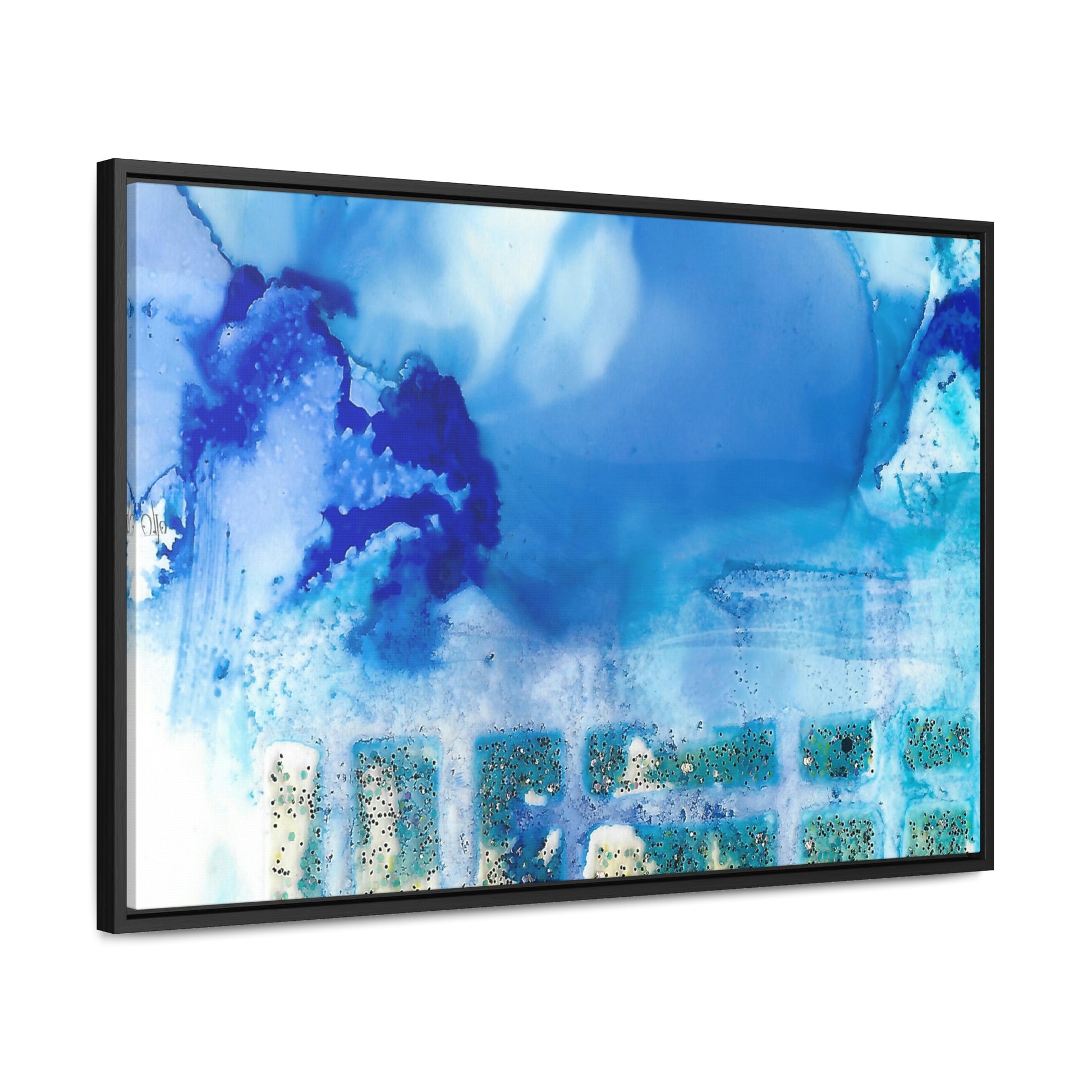 Blue Ice 7 Framed Canvas Print - Alja Design