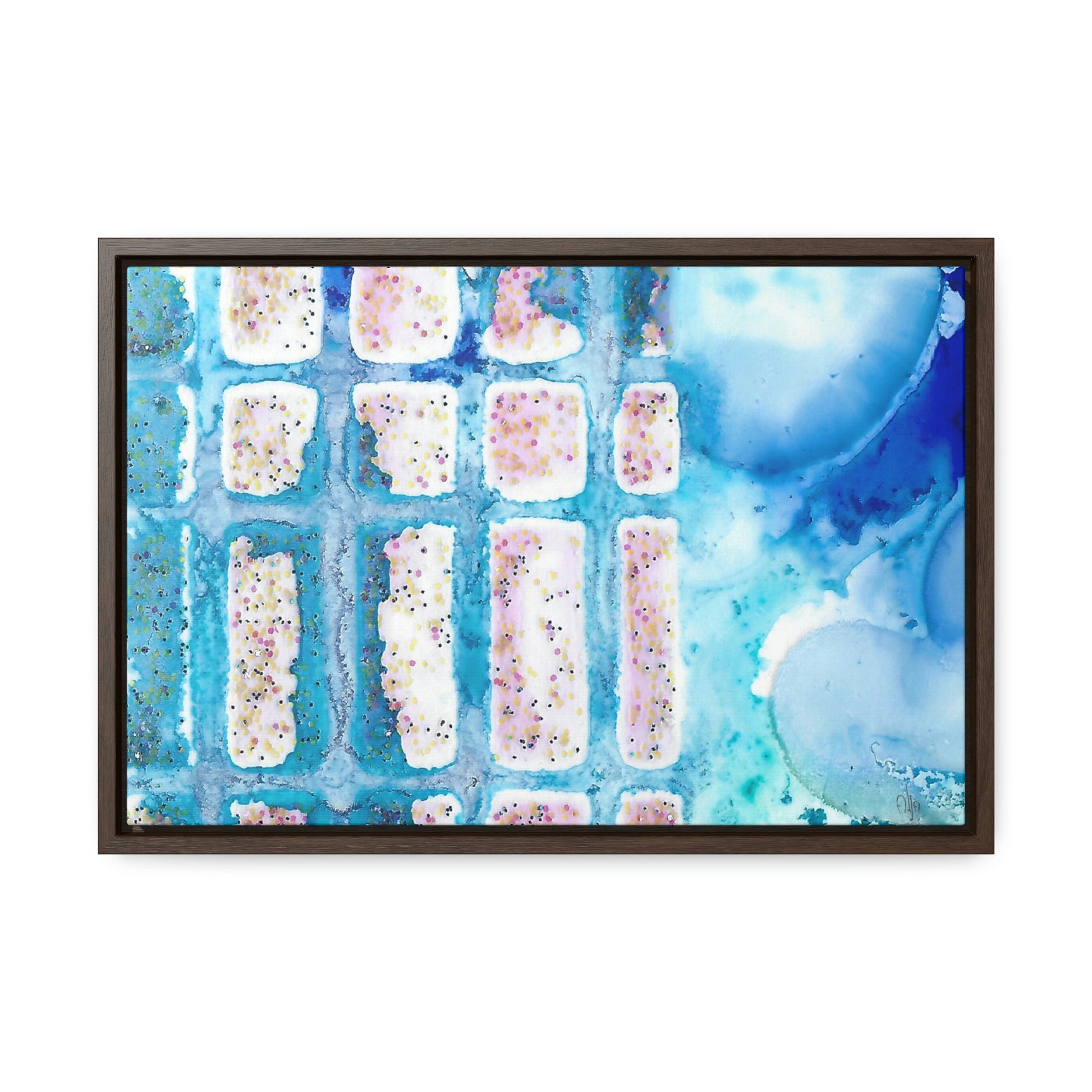 Blue Ice 6 Framed Canvas Print - Alja Design